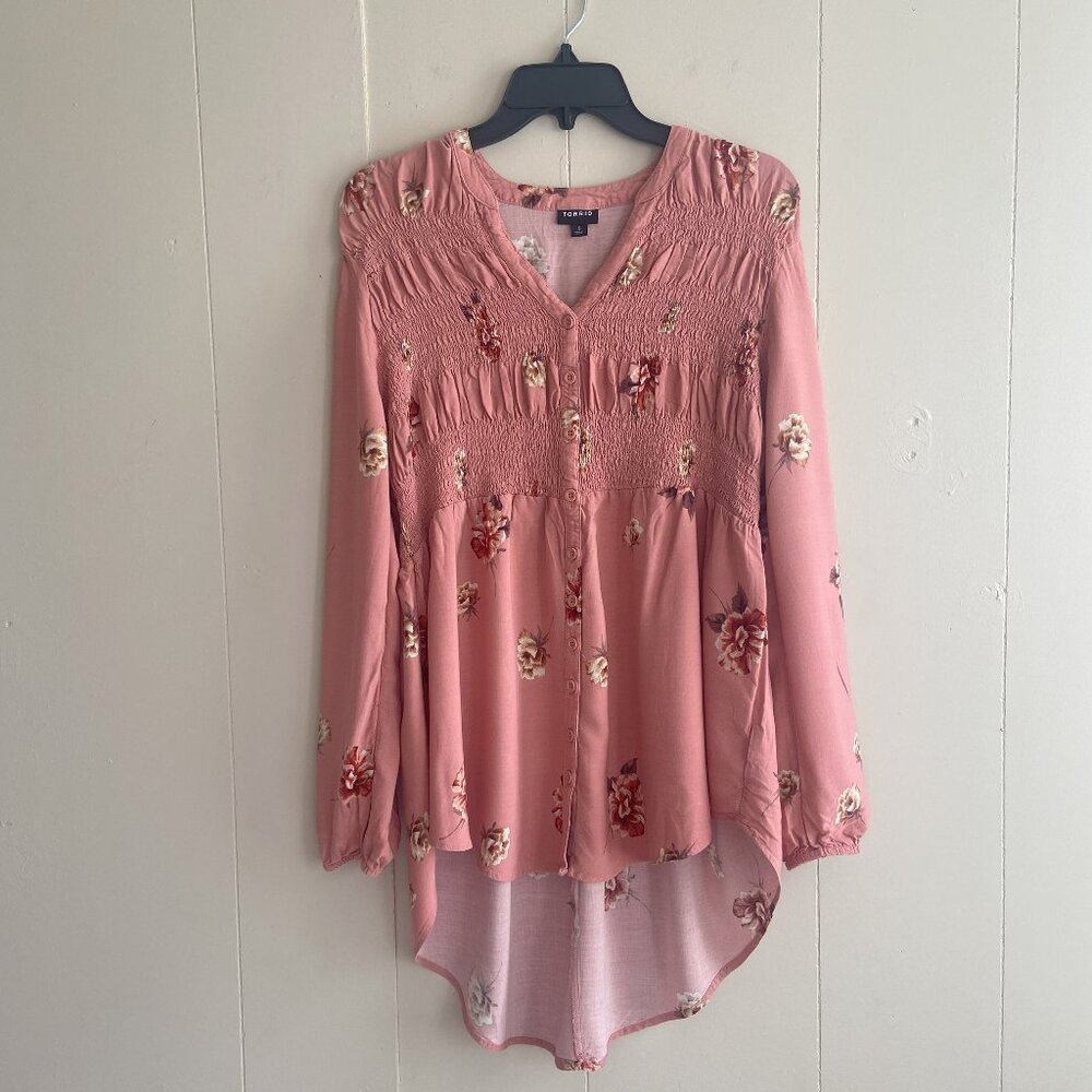 TORRID Floral Cottagecore Fairy Core Peasant Blouse Size 0 (12)